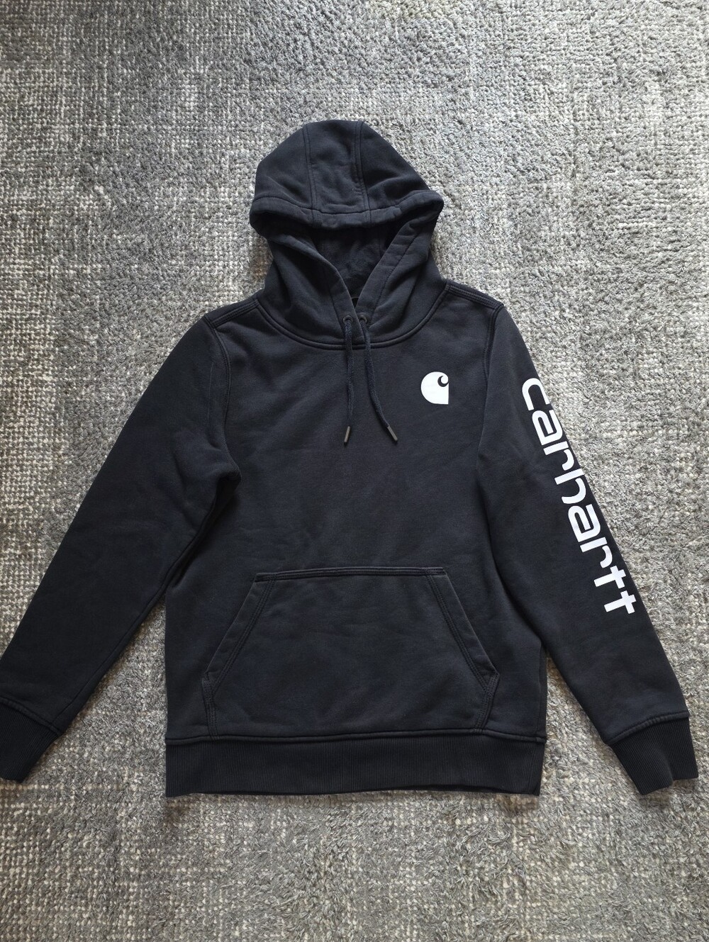 Carhartt Hoodie Womens Small 4-6 Black Sleeve Logo Relaxed Fit
